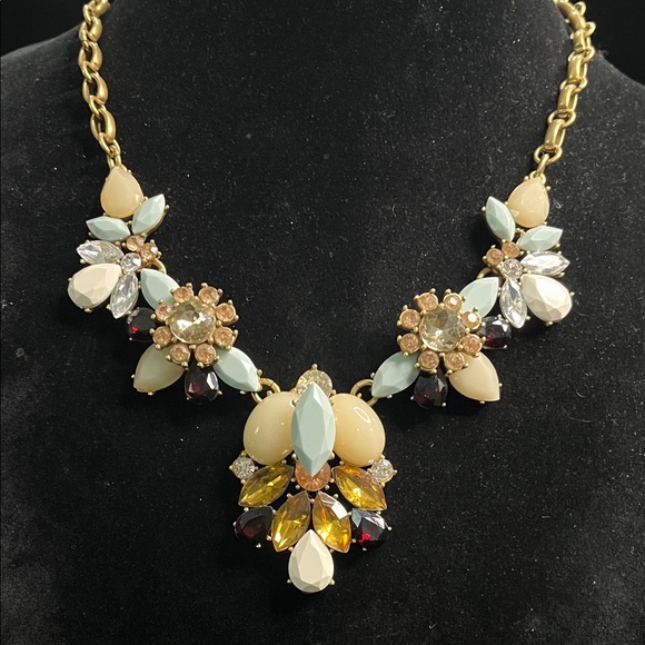 J. Crew Jewelry - 1534 J. Crew Gold and Multicolor Crystal Floral Cluster Necklace